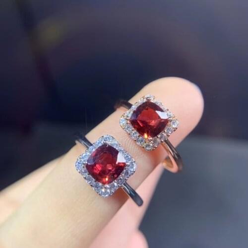 2021 newest classic natural garnet ring for women silver jewelry square natural gem real 925 silver girl birthday gift big sale