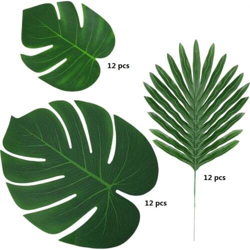 36 Pcs 3 Kinds Artificial Palm Leaves Tropical Plant Faux Leaves Safari Leaves for Home, Kitchen, Party, Wedding, Table Decorati
