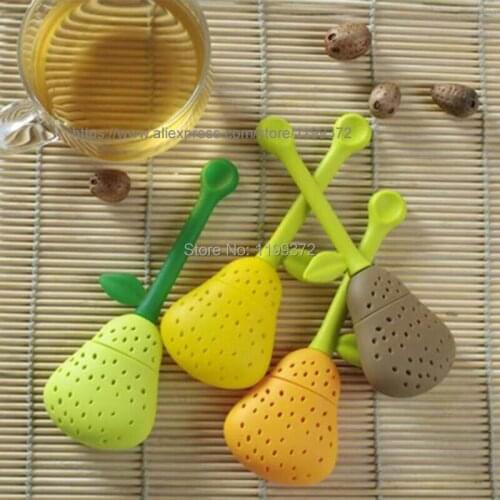 500pcs New Silicone Pear Devise Tea Leaf Strainer Herb Spice Silicon Tea Infuser Teapot Cup Filter