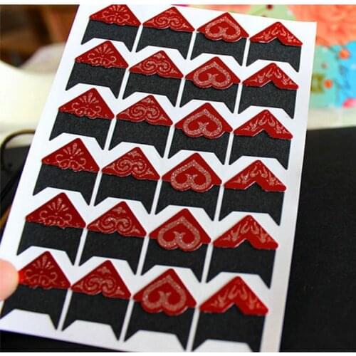 9 Sheets(216 stickers)/Lot,silver glitter red corner black board picture corner stickers Scrapbook kits DIY photo albumhandwork