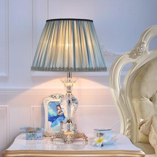 Free Shipping Luxury Crystal Table Lamp European Luxury Bedroom Bedside Lamp Nordic Living Room Blue American Warm Simple