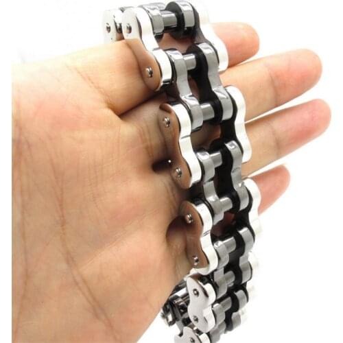 22mm Huge Heavy Mens Silver color & Black color Motorcycle Chain Bracelet Biker Jewelry 316L Stainless Steel