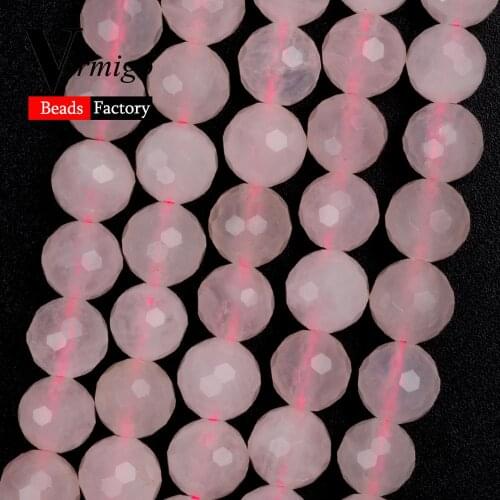 8mm Natural Faceted Madagascar Rose Quartzs Stone Beads Round Beads for Needlework Jewelry Making Diy Bracelet Accessories