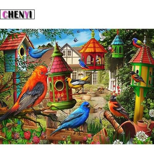 CHENYI 5D Diy Diamond Painting Full Square Bird House Diamond Embroidery Cross Stitch Mosaic Diamonds Needlework Home Decoration