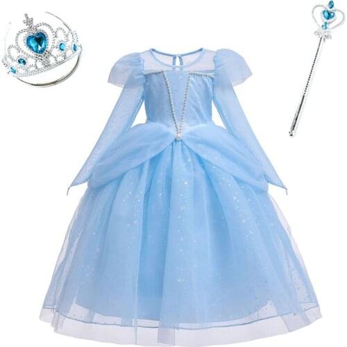 Gilrs Snow Queen 2 Cospaly Elsa Dress Wig Kids Christmas Thanksgiving Carnival Elza Costume Children Birthday Party Clothes