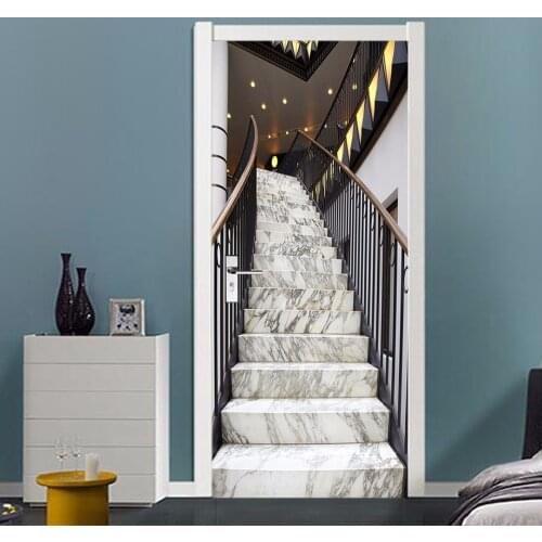 Home Decor 3d Door Sticker Marble Staircase Self Adhesive Renew Print Art Waterproof Papers Wardrobe Renovation Decal Picture