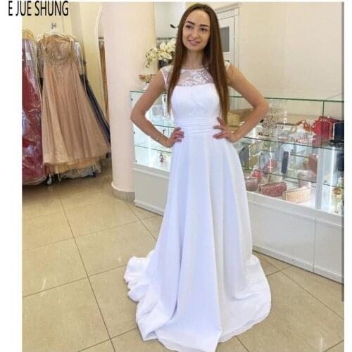 E JUE SHUNG Elegant A Line Wedding Dresses Scoop Neck Sleeveless White Chiffon Beach Bridal Dresses robe de mariee Custom Made