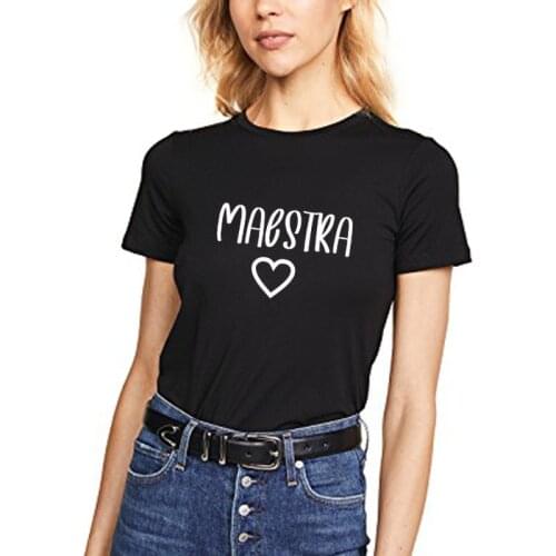 TEACHER Heart Print Graphic t-shirt Women Casual tops Aesthetic Letter Print Spanish lady t-shirts tee ropa mujer