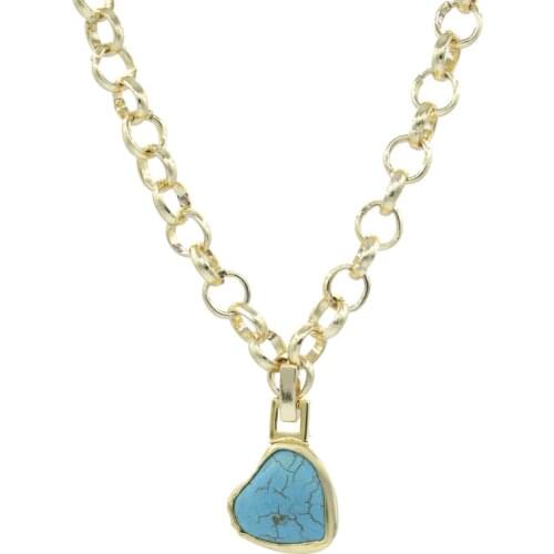 GULCE DERELI, BLUE HEART NATURAL STONE NECKLACE, CHAIN NECKLACE, GIFT BOX, GOLD/SILVER PLATED