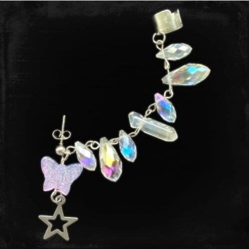 Celestial Entity Ear Cuff, No Piercing Earring, Witchy Festival Wedding Mermaid Boho Gothic Crystal Earrings