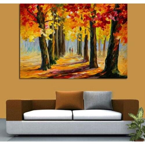 Canvas Painting Cuardro Abstract Autumn Forest Scenery Knife Oil Painting On Canvas View Picture Wall Art Home Decor Nice Gift