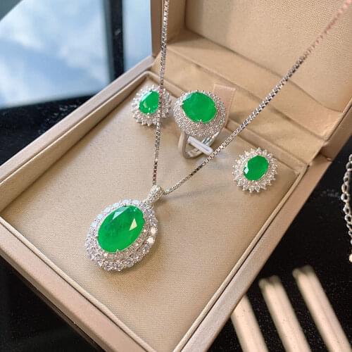 KNRIQUEN 100% Solid 925 Sterling Silver Simulation Emerald Gesmtone Pendant/Necklace/Earrings/Ring Fine Jewelry Set for Women
