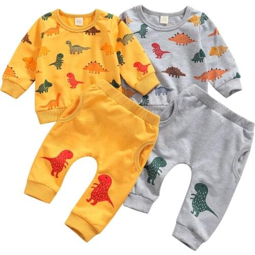 0-24M Newborn Baby Girl Boy Clothes Set Dinosaur Long Sleeve Pullover Tops Pants Spring Autumn Baby Cotton Outfit Tracksuit