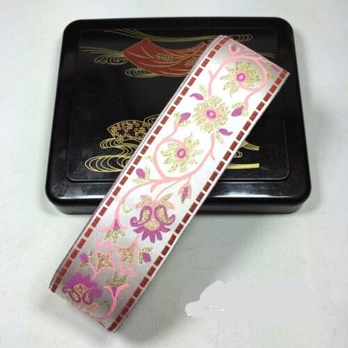 Blue+redGold Thread Leaves Embroidery webbing 3.3cmx7meter Zakka handmade accessories DIY polyester woven Jacquard Ribbon with