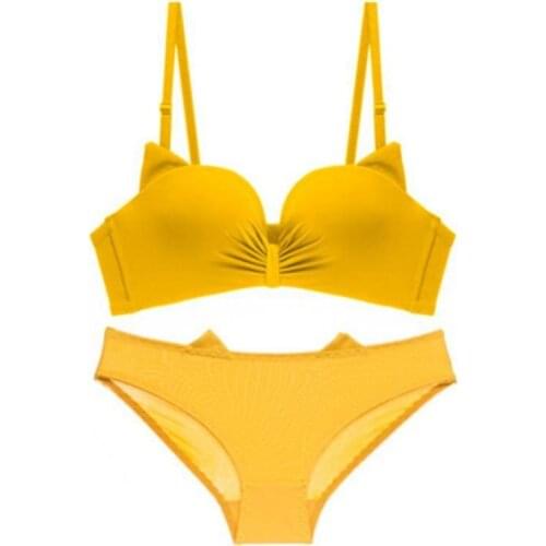 Fashion Bra+ Pants Sets Sexy Cat Ear Underwear Wire Free Push Up Bra Set Women Seamless Lingerie Lovely Bow Girl Bras