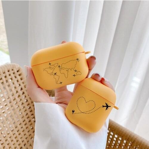Fashion World Map Travel Just Go color yellow TPU Bluetooth Earphone Airpods Cover for Airpods 2 Airpods1 Airpods pro 3