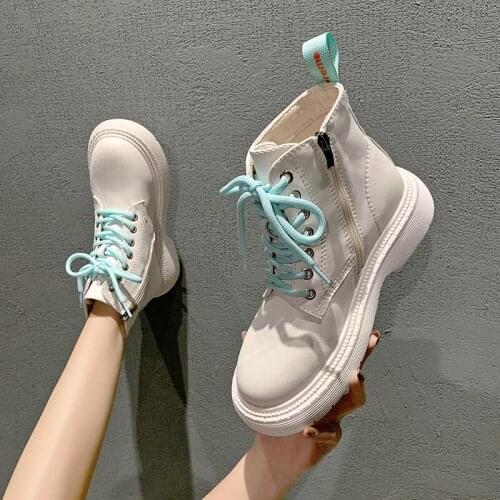 Fashion Martin Boots Women Leather Shoes Autumn Winter Boots Lace-up Black Punk Shoes Ladies Platform Boots Woman Ankle Shoes