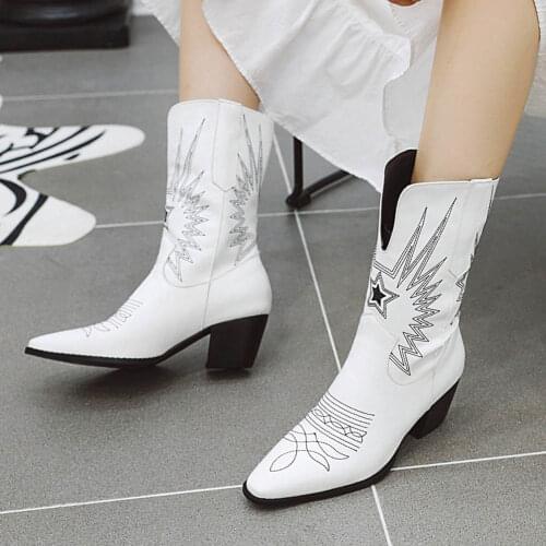 SARAIRIS Fashion Plus Size 48 mid-calf Great Quality Women Shoes Comfy Concise Square Heel Western Boots