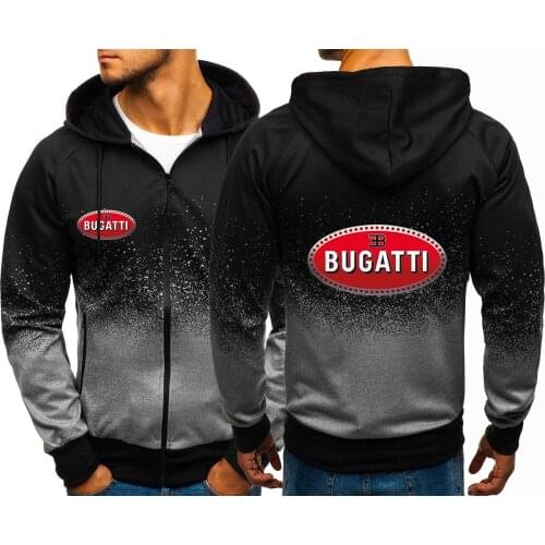 2021 Spring Hoodies Men Bugatti Logo Print Casual Harajuku Gradient Color Hooded Fleece Sweatshirts Zipper Jacket Male Clothing