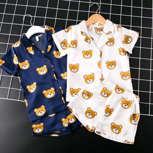 New Kids Girls Pajamas Sets cartoon bear Pyjamas Kids Pajama Infantil Sleepwear Home Clothing Baby boys silk Pajama 2-7T