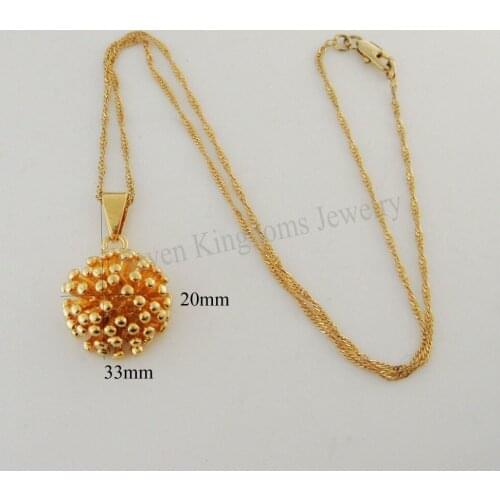 Min order 10$ CAN MIX DESIGN NEW 24K YELLOW GOLD GP OVERLAY 18" NECKLACE&VIVID BLOSSOM FLOWER HIGH SHINNING PENDANT