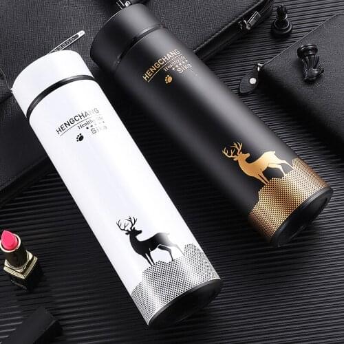 New Stainless Steel Thermos Portable Dual-use Double-layer Vacuum Straight-body Thermos Sports Fashion Cartoon Elk Thermos Mug