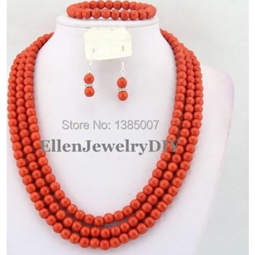 Orange African Jewelry Set Nigerian African Wedding Beads Jewelry Set Beads Necklace Set W6626