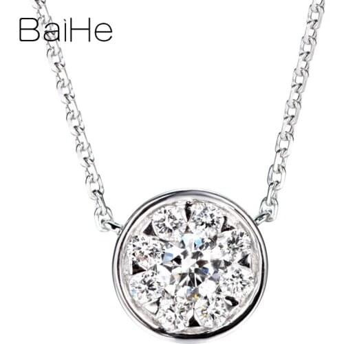 BAIHE Solid 18K White Gold 0.33ct Round Natural Diamonds Fine Jewelry Women Trendy Wedding Beautiful diamond round Necklaces