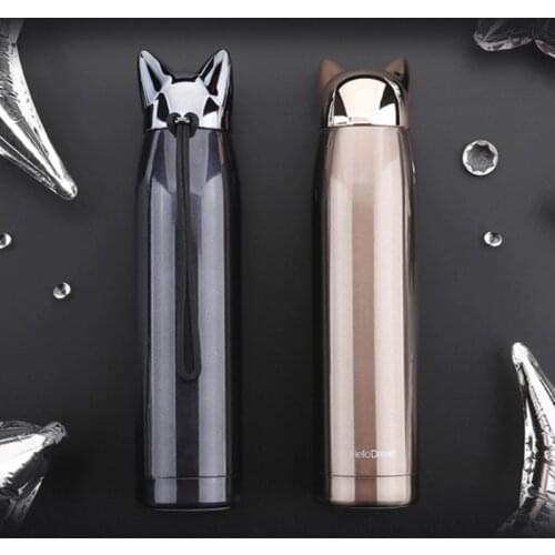 Portable 300/320ml Vacuum Cup Stainless Steel Thermos Bottle Cute Cat Fox Ear Thermal Cup Travel Outdoor Mug for Coffee Tea Milk
