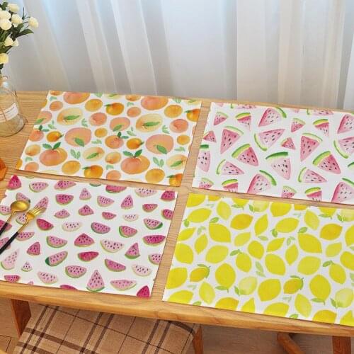 Rectangle Placemats for Dinning Table Cute Cartoon Fruits Leaves Pattern Waterproof Oil-proof Kids Mats Pads Tabletop Decor