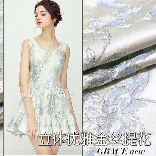Retro elegant jacquard fabric blue and white porcelain dyed jacquard brocade fabric dress dressed jacquard fabric jacquard cloth