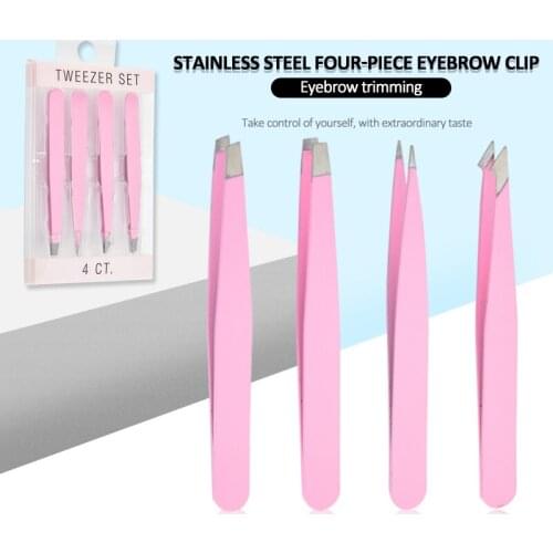 4Pcs/Set Tweezers Eyebrow Tweezer Set Stainless Professional Eye Lashes Extension Tweezers Eyebrow Tongs Scissors Cosmetic Tools