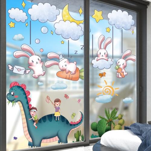 [SHIJUEHEZI] Rabbits Animals Wall Stickers DIY Dinosaur Clouds Wall Decals for Kids Bedroom Baby Room Nursery Home Decoration