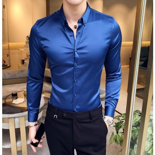 Spring wear anti-wrinkle embroidery 4 color sleeve shirt men casual light mature male youth solid color slim long-sleeved shirt