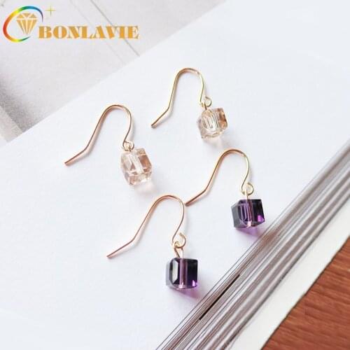 BONLAVIE Square Glass Beaded Earring Mini Sugar Color Earrings Womens Fashion Accessories