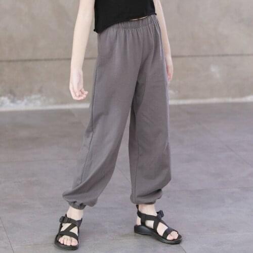 YourSeason New Korean Girls Summer Pants 2021 Gray Fashion Fashion Lantern Girls Soft Cotton Elastic Waist Casual Teen Trousers