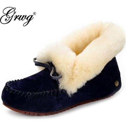 2021 Winter 100% Genuine Leather Real Wool Women Flats New Fashion Female Moccasins Casual Loafers Plus Size Snow Shoes