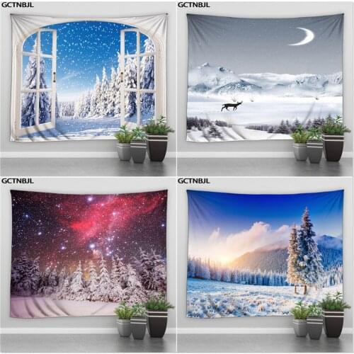 Winter Landscape Tapestry Psychedelic Starry Sky Sunlight Forest Wall Hanging Big Tapestries Room Bedroom Background Art Blanket