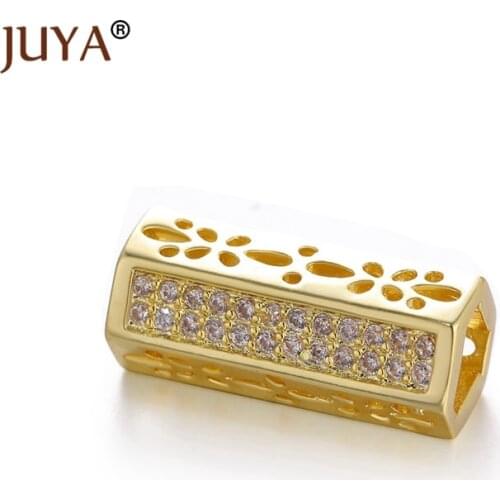 Gold Square-shape tube beads for jewelry making Micro Insert Zircon Rhinestone Bead accessories diy jewelry components
