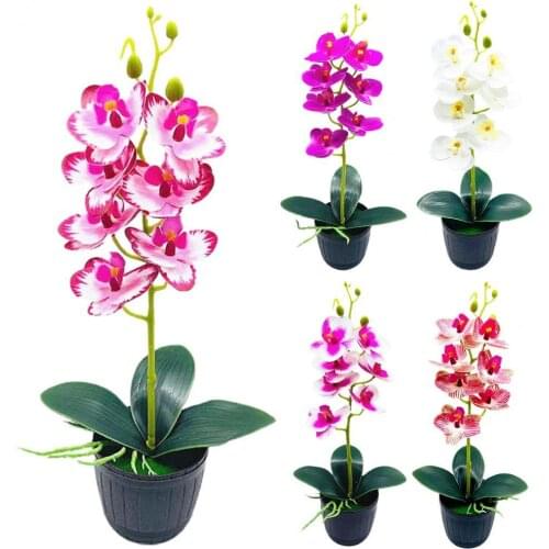 1 Set Artificial Orchid Flowers Pot Natural-Looking Plastic Showcase Shelf Imitation Potted Plant Home Decor