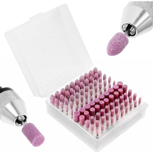 100pcs 4-10mm 80 Grit Ceramic Stone Polishing Grinder Head Wheel Kit Abrasive Stone Point Grinding Drill Bit Set for Rotary Tool