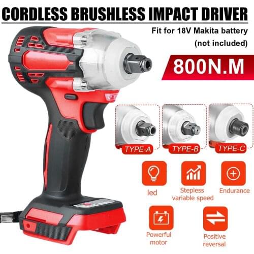 2 in1 18V 800N.m. Li-Ion Brushless Cordless Electric 1/2" Electric Wrench 1/4"Screwdriver Drill Replacement for Makita Battery