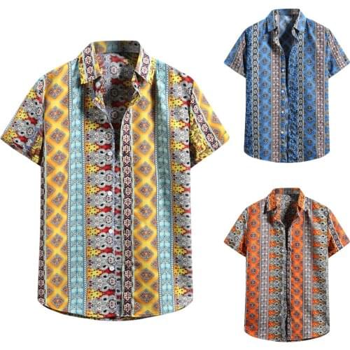 2021 Shirts For Mens Summer Fashion Hawaiian Flower Shirt Top Short Sleeve Button Turn-Down Casual Shirt Vintage Print Shirts