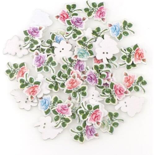 25x32mm Flower Scrapbooking Buttons Wooden Buttons Sewing Accessories Cabochon 2 Holes Wood Decorative Sewing Buttons