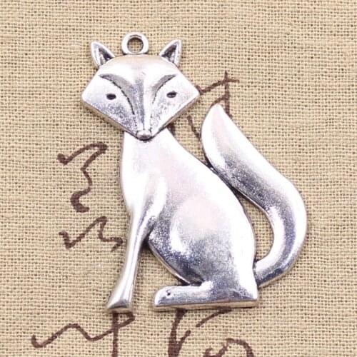 4pcs Charms Fox 50x37mm Antique Bronze Silver Color Plated Pendants Making DIY Handmade Tibetan Bronze Silver Color Jewelry
