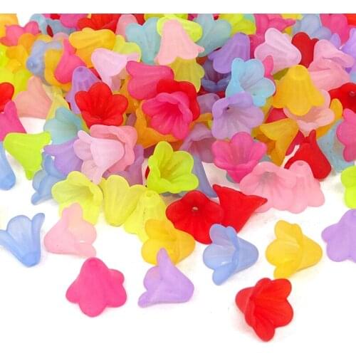 800PCS/lot Mixed Color Lily Flower Frosted Acrylic Beads For DIY Jewelry Making Accessories 4x10mm