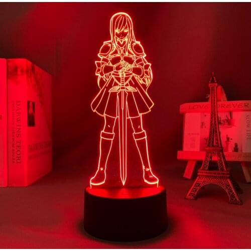 Anime 3d Light Fairy Tail Erza Scarlet for Kids Bedroom Decoration Night Light Manga Gift for Her Him Room Table Lamp Fairy Tail