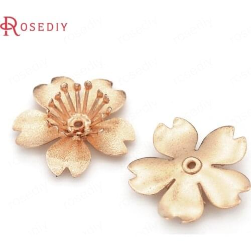 10PCS 20MM 24K Champagne Gold Color Brass 3D Decoration Flower Beads Base Jewelry Making Supplies Diy Findings Accessories