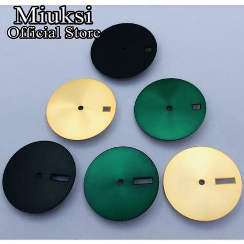 Miuksi 28.5mm black watch dial date window C3 luminous dial fit NH35 NH36 movement