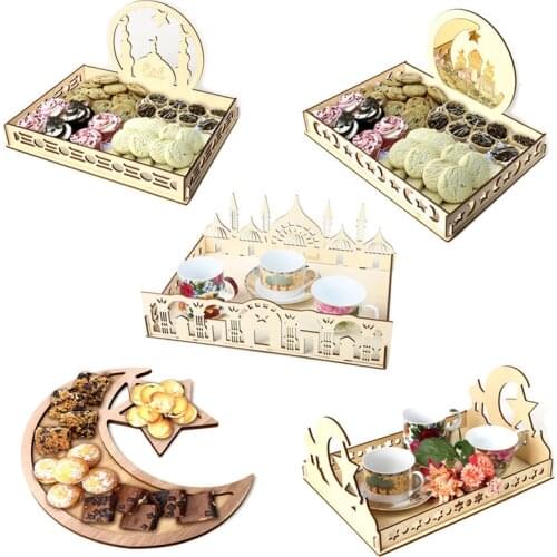 Wooden Eid Food Tray Eid Mubarak Decoration for Home Islamic Ramadan Kareem Party Decor Pendant Ramadan Mubarak Gift Eid Al Adha